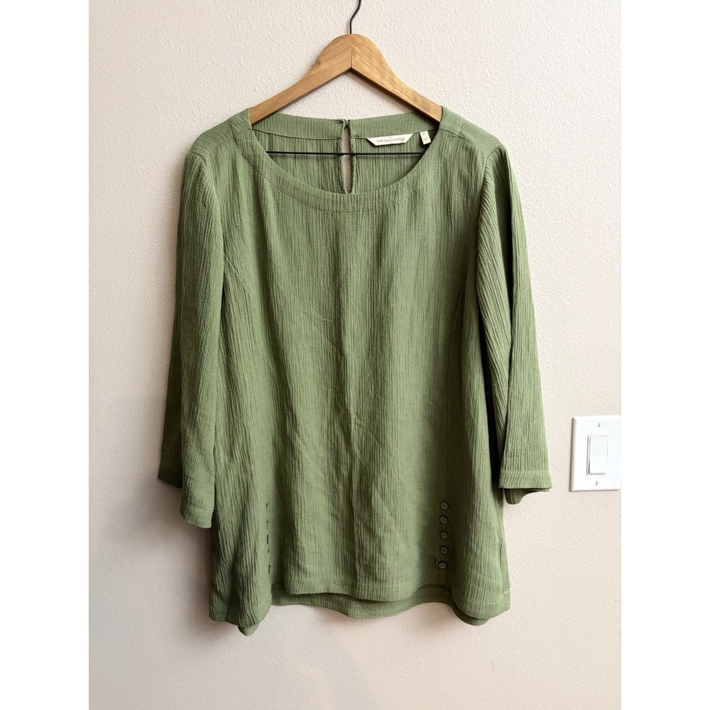 Soft Surroundings Oceo Crinkle Gauze Tunic XL Green Lightweight Lagenlook